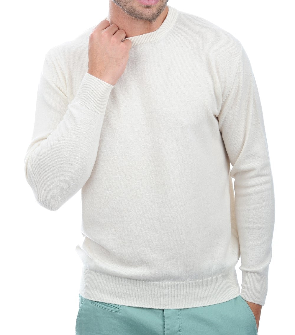 Balldiri 100% Kaschmir Herren Pullover Rundhals 2 - fädig - natural ecru - Balldiri