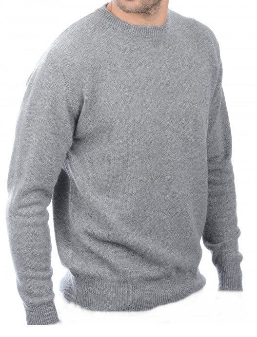 Balldiri 100% Kaschmir Herren Pullover Rundhals 2 - fädig - grau meliert - Balldiri