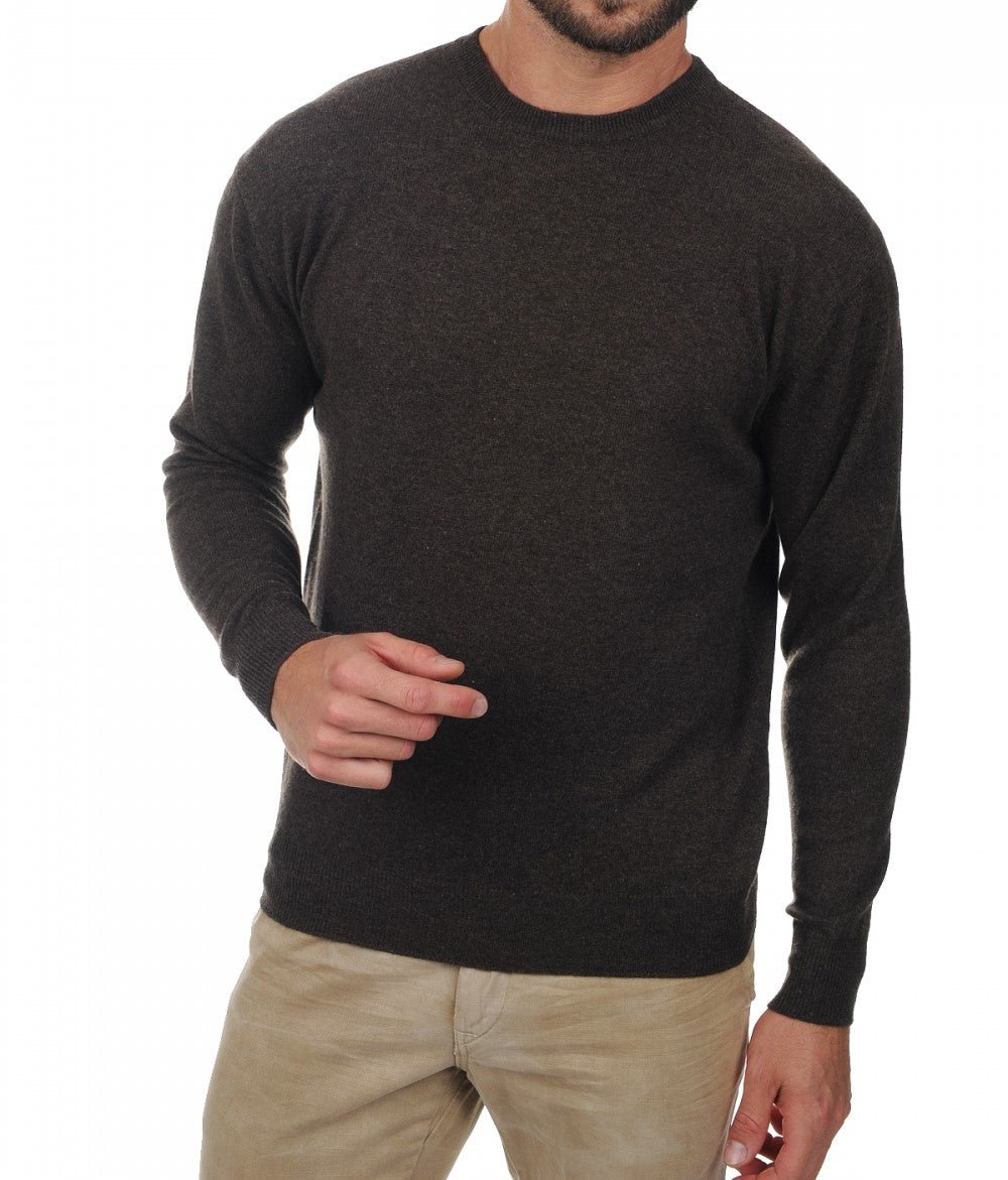 Balldiri 100% Kaschmir Herren Pullover Rundhals 2 - fädig - braun meliert - Balldiri