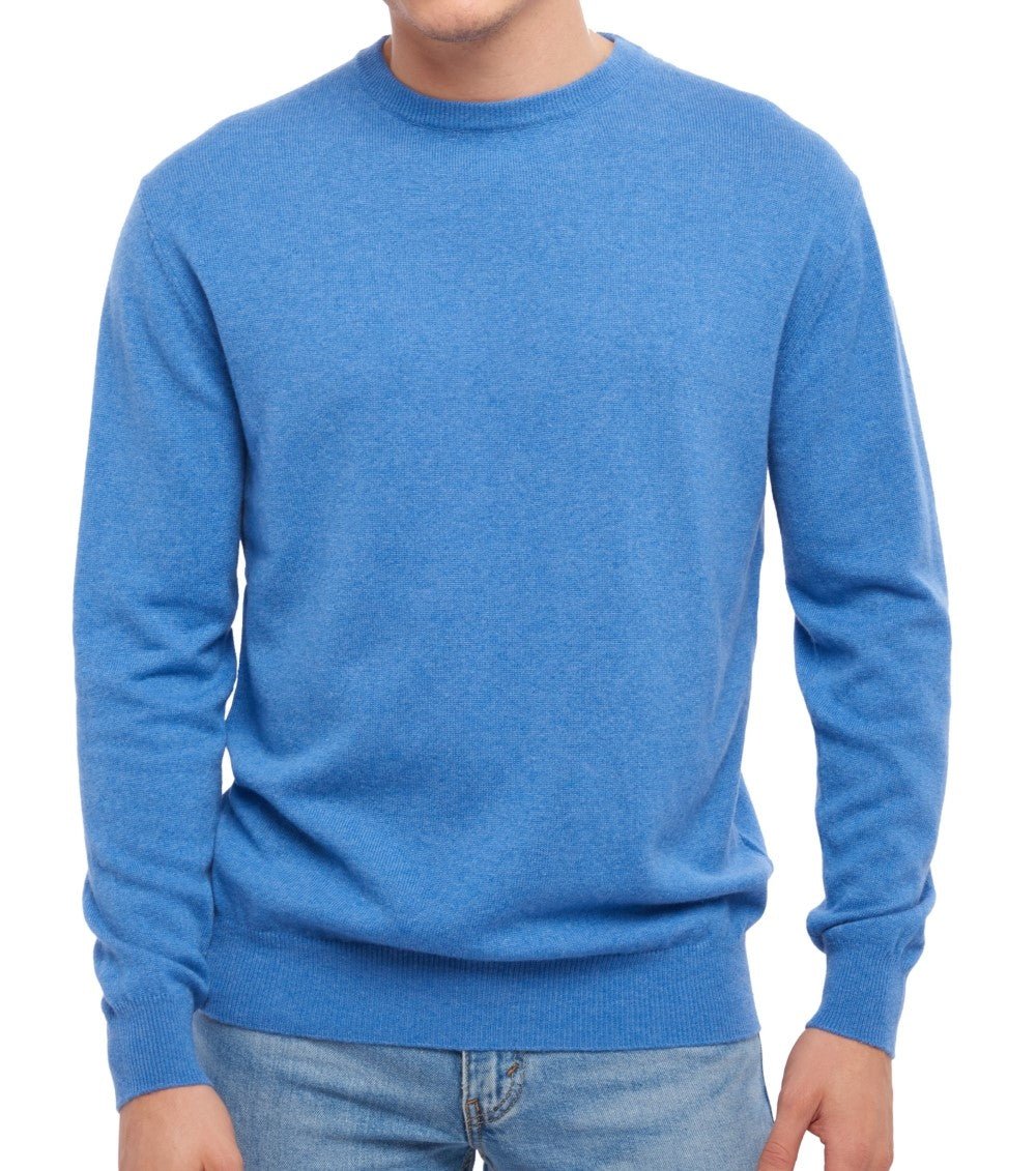 Balldiri 100% Kaschmir Herren Pullover Rundhals 2 - fädig - blau meliert - Balldiri