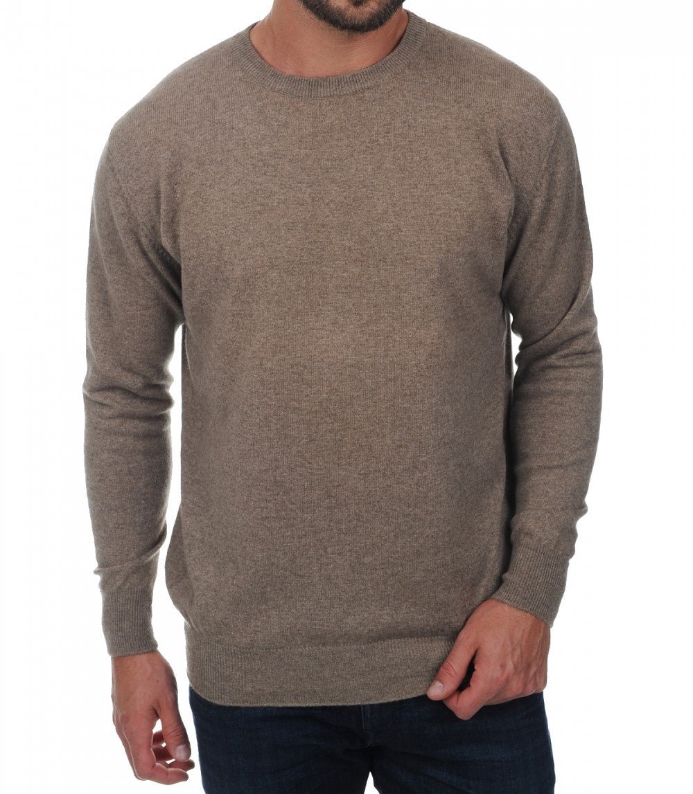 Balldiri 100% Kaschmir Herren Pullover Rundhals 2 - fädig - naturbraun - Balldiri