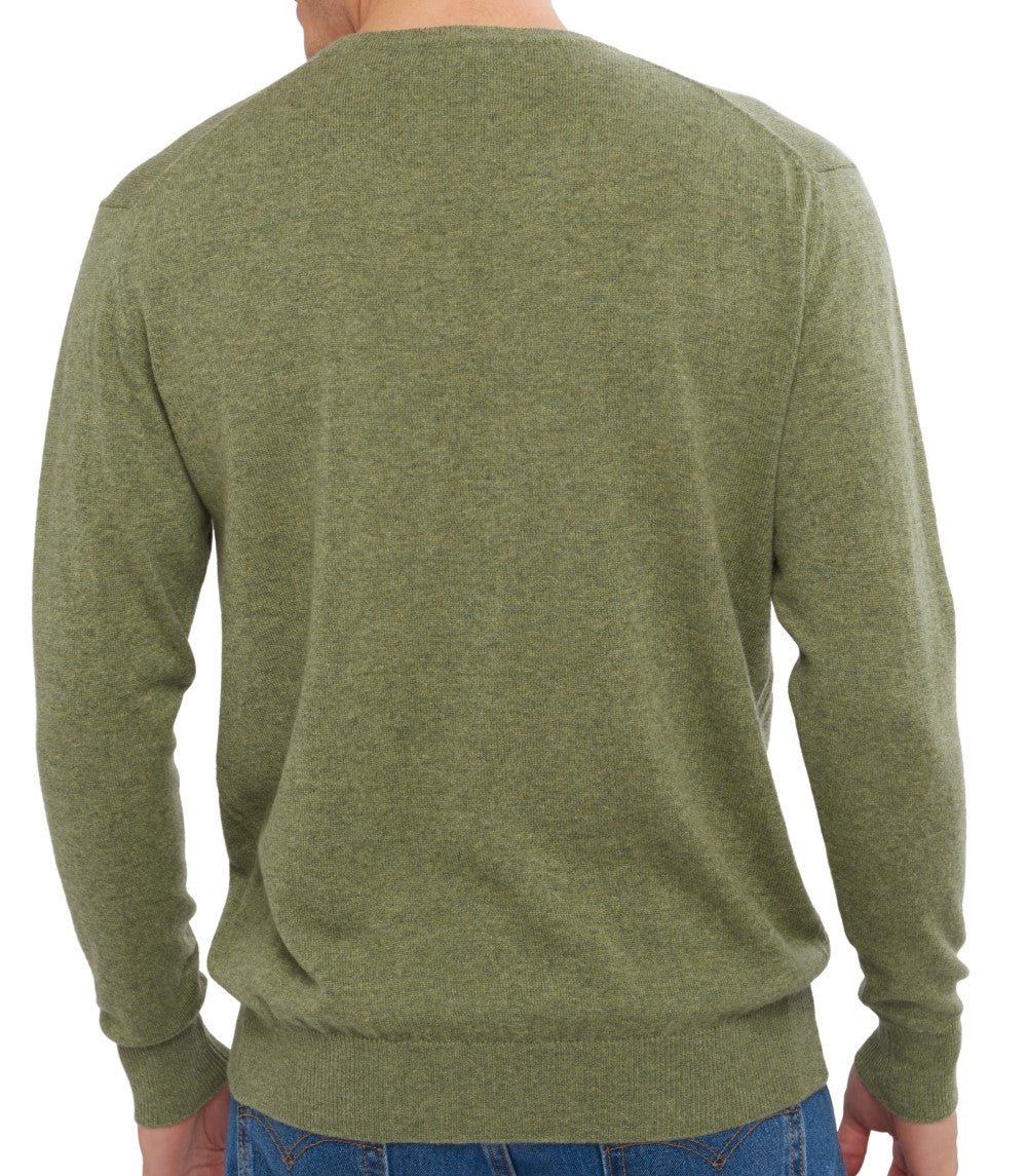 Balldiri 100% Kaschmir Herren Pullover Rundhals 2 - fädig - grün meliert - Balldiri