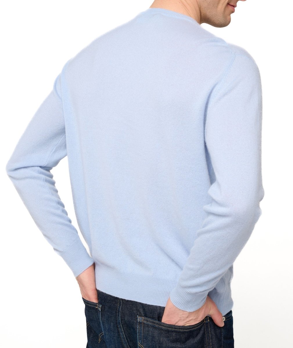 Balldiri 100% Kaschmir Herren Pullover Rundhals 2 - fädig - himmelblau - Balldiri