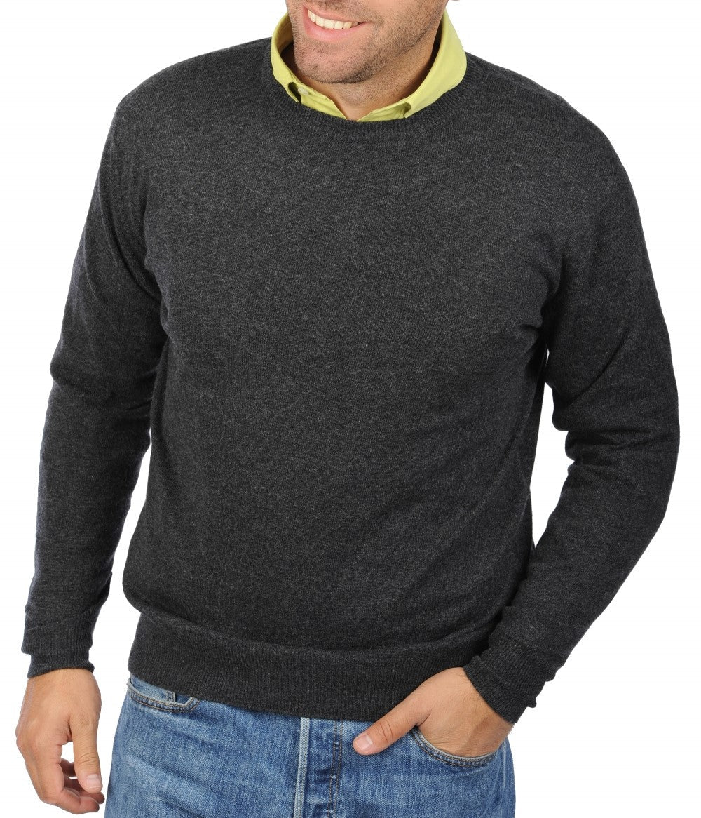 Balldiri 100% Kaschmir Herren Pullover Rundhals 2 - fädig - anthrazit meliert - Balldiri