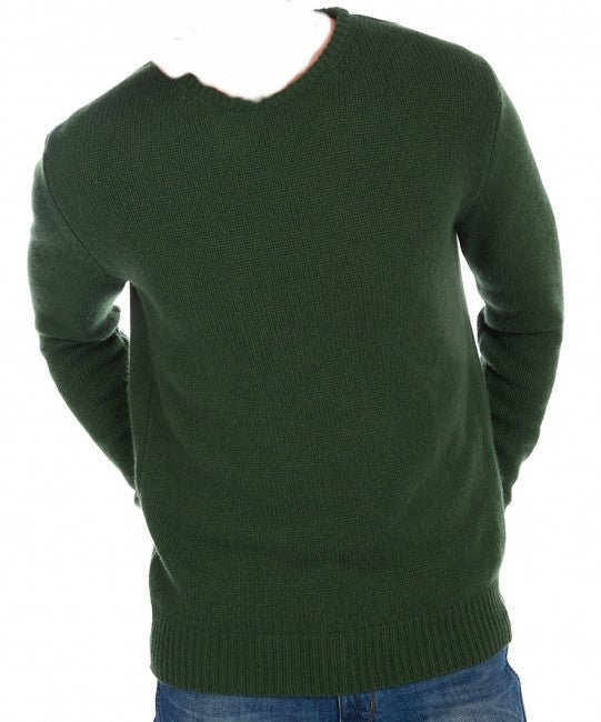 Balldiri 100% Kaschmir Herren Pullover Rundhals 8 - fädig - grün - Balldiri