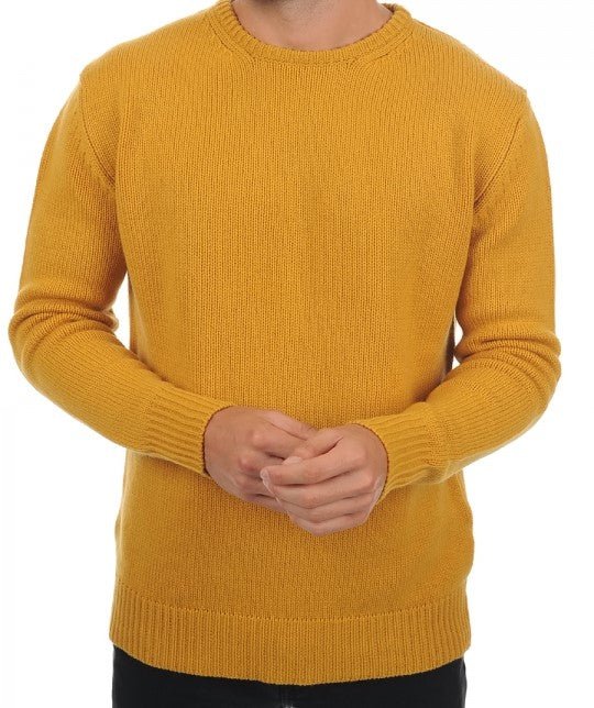 Balldiri 100% Kaschmir Herren Pullover Rundhals 8 - fädig - senf - Balldiri
