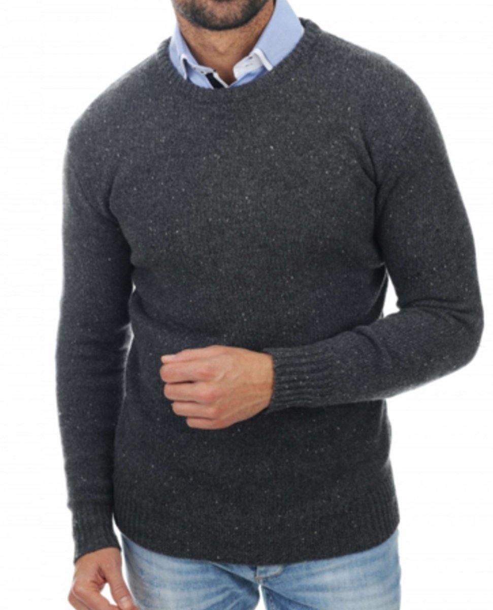 Balldiri 100% Kaschmir Herren Pullover Rundhals 8 - fädig - anthrazit meliert - Balldiri
