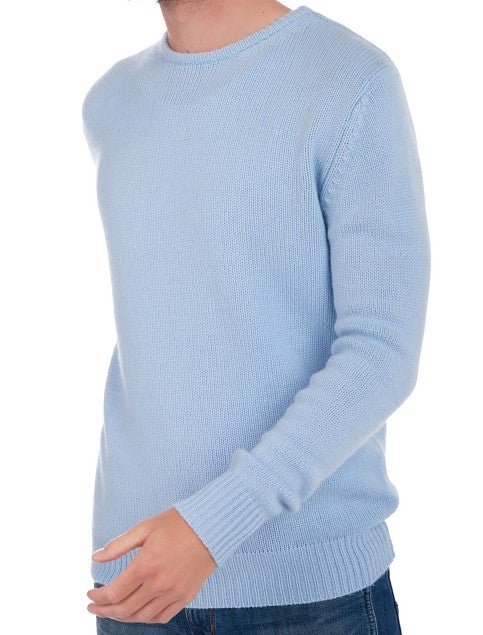 Balldiri 100% Kaschmir Herren Pullover Rundhals 8 - fädig - himmelblau - Balldiri