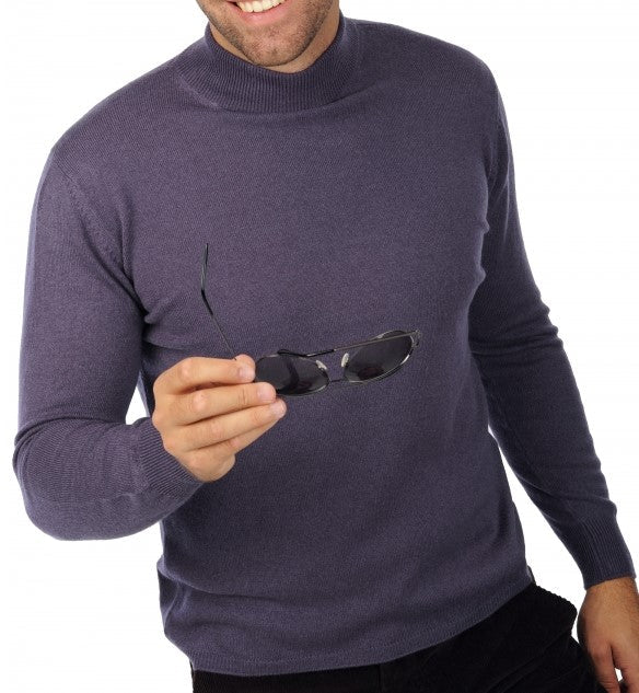 Balldiri 100% Kaschmir Herren Pullover Stehkragen 2 - fädig - brombeere - Balldiri