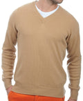 Balldiri 100% Kaschmir Herren Pullover V - Ausschnitt 4 - fädig camel 3XL - Balldiri