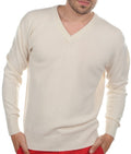 Balldiri 100% Kaschmir Herren Pullover V - Ausschnitt 4 - fädig ecru - Balldiri