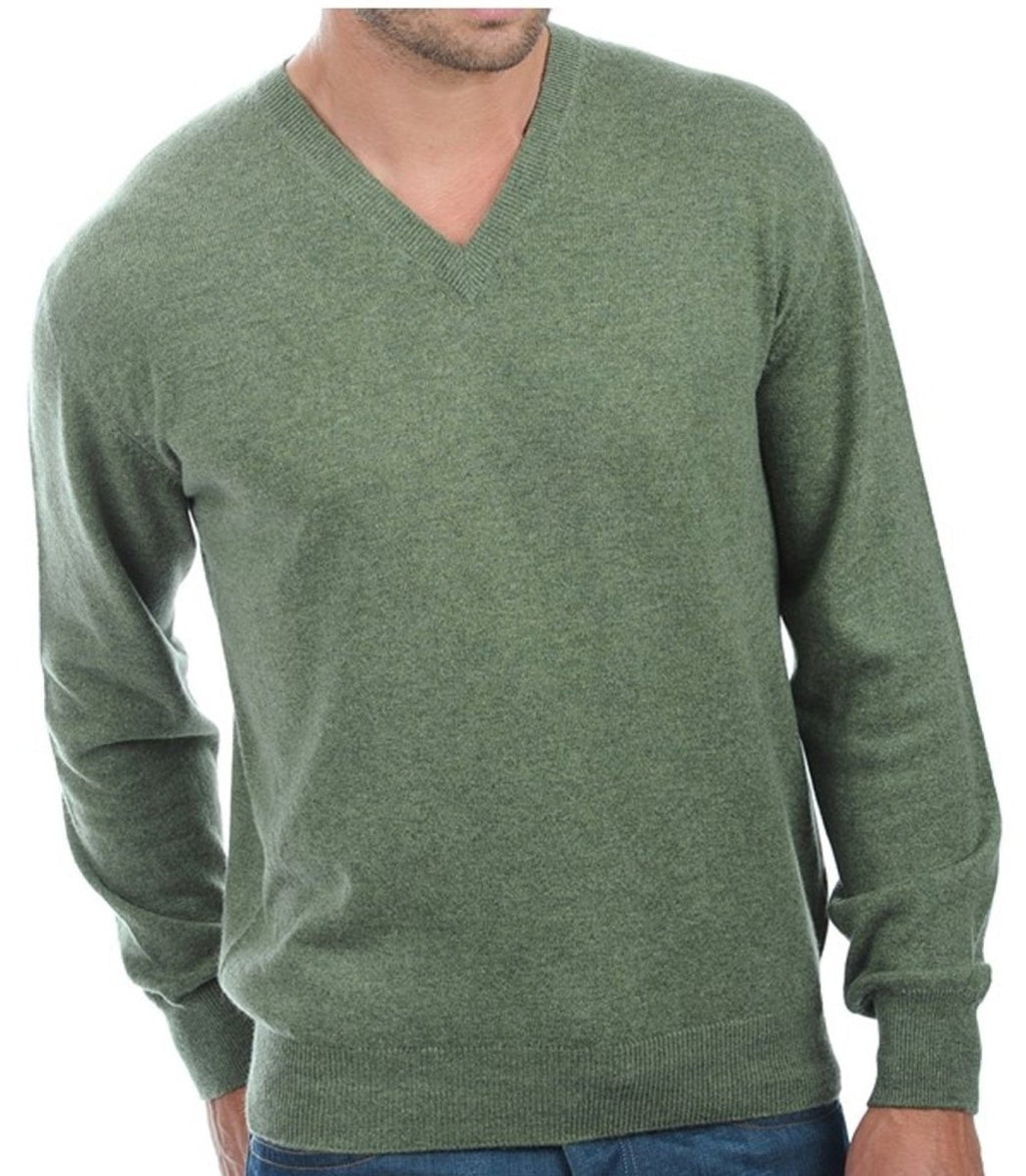 Balldiri 100% Kaschmir Herren Pullover V - Ausschnitt grün 4XL - Luxuriöser Komfort - Balldiri