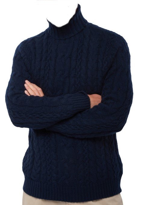Balldiri 100% Kaschmir Herren Pullover Zopfrollkragen 8 - fädig - nachtblau - Balldiri