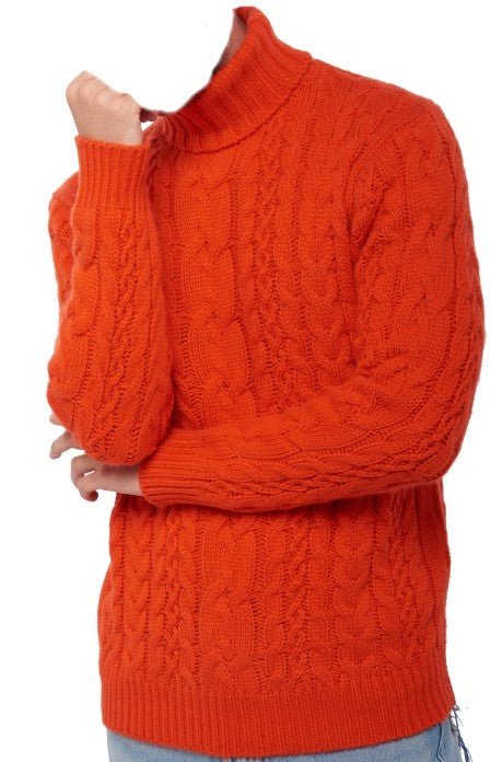 Balldiri 100% Kaschmir Herren Pullover Zopfrollkragen 8 - fädig - paprika - Balldiri