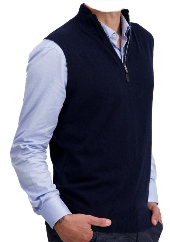 Balldiri 100% Kaschmir Herren Pullunder Zipper - nachtblau - Balldiri