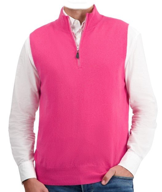 Balldiri 100% Kaschmir Herren Pullunder Zipper - neon rosa - Balldiri