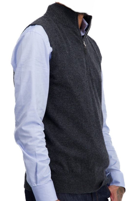 Balldiri 100% Kaschmir Herren Pullunder Zipper - anthrazit meliert - Balldiri