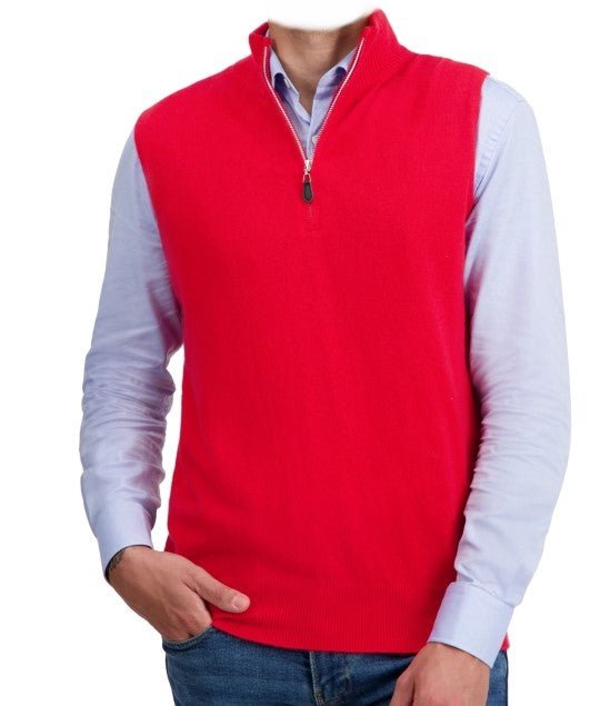 Balldiri 100% Kaschmir Herren Pullunder Zipper - rot - Balldiri