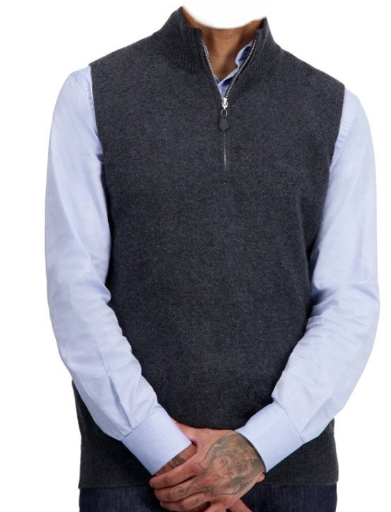 Balldiri 100% Kaschmir Herren Pullunder Zipper - anthrazit meliert - Balldiri