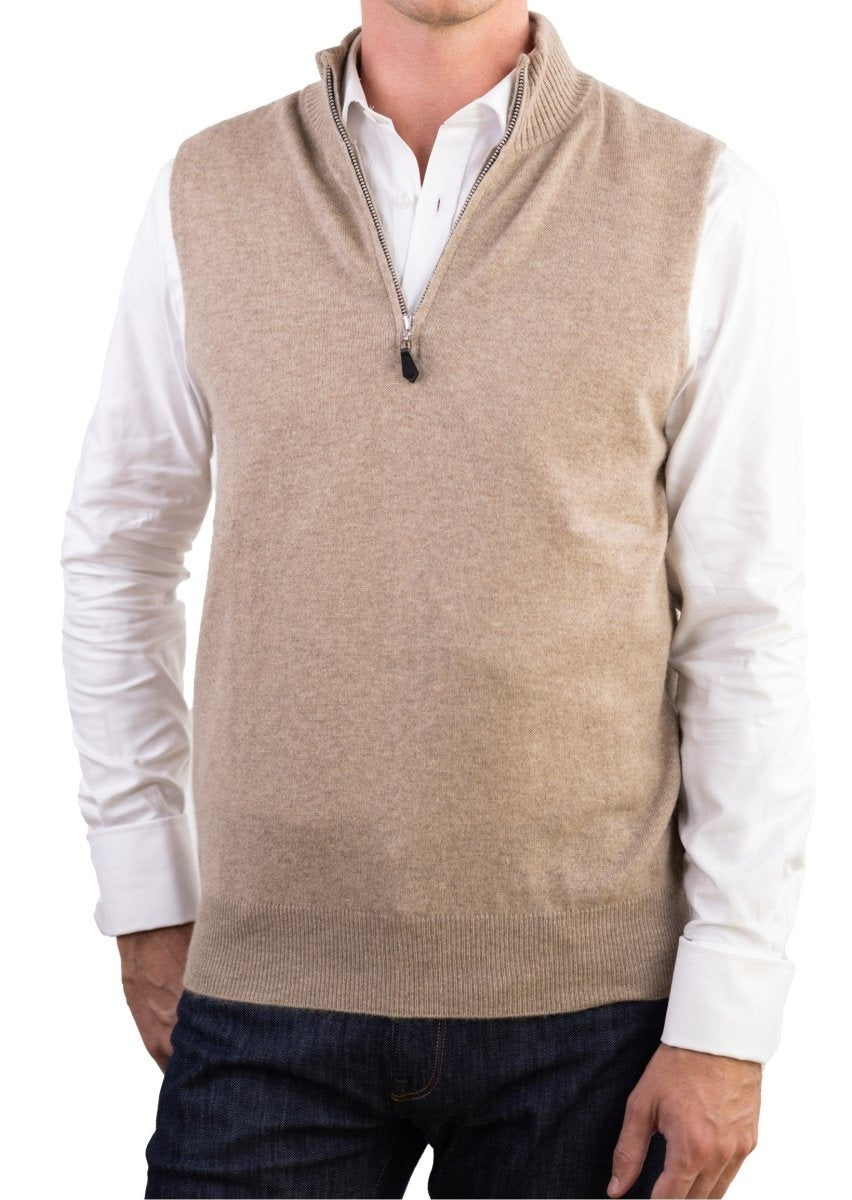 Balldiri 100% Kaschmir Herren Pullunder Zipper - naturbraun - Balldiri