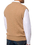 Balldiri 100% Kaschmir Herren Pullunder Zopfmuster 4 - fädig - camel meliert - Balldiri