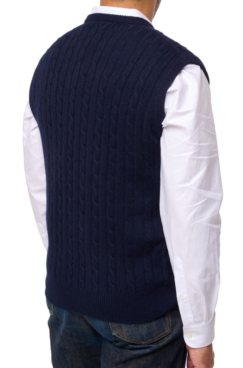 Balldiri 100% Kaschmir Herren Pullunder Zopfmuster 4 - fädig - camel meliert - Balldiri