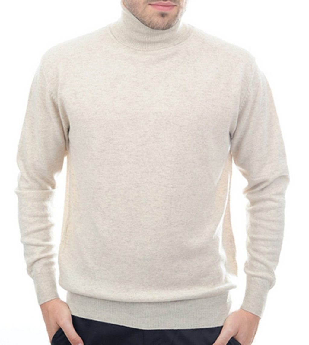 Balldiri 100% Kaschmir Herren Rollkragen Pullover 2 - fädig ecru meliert M - Balldiri