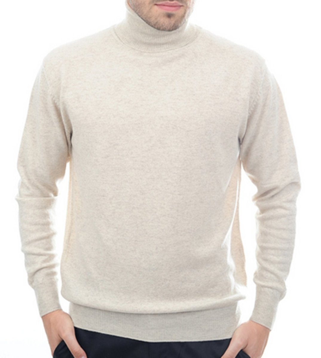 Balldiri 100% Kaschmir Herren Rollkragen Pullover 2 - fädig ecru meliert M - Balldiri