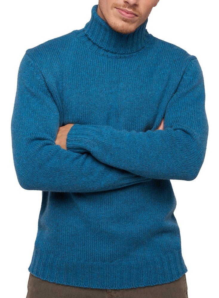 Balldiri 100% Kaschmir Herren Rollkragenpullover 10 - fädig für höchsten Komfort - manor blau - Balldiri