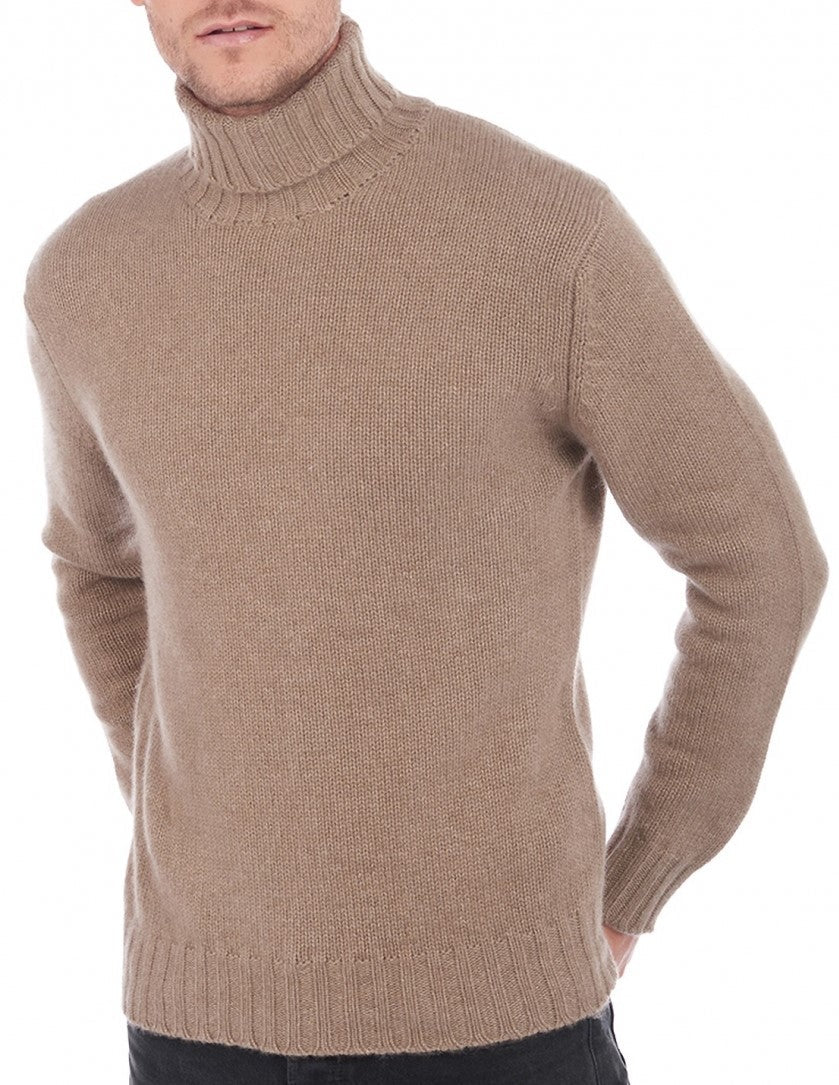 Balldiri 100% Kaschmir Herren Rollkragenpullover 10 - fädig für höchsten Komfort - naturbraun - Balldiri