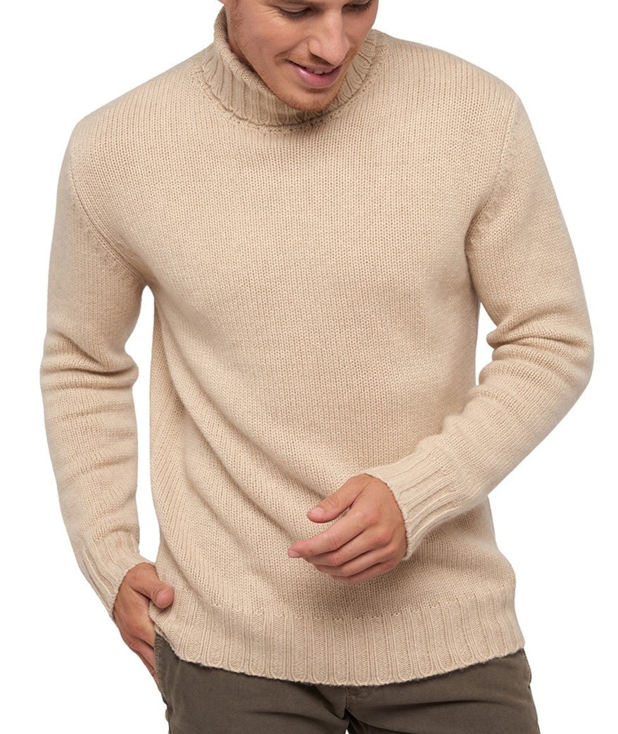 Balldiri 100% Kaschmir Herren Rollkragenpullover 10 - fädig für höchsten Komfort - beige - Balldiri