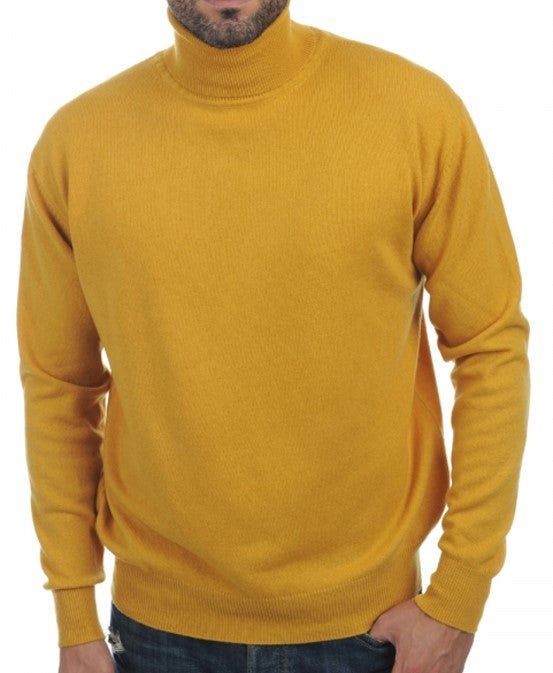 Balldiri 100% Kaschmir Herren Rollkragenpullover - 2 - fädig für höchsten Komfort - senf - Balldiri