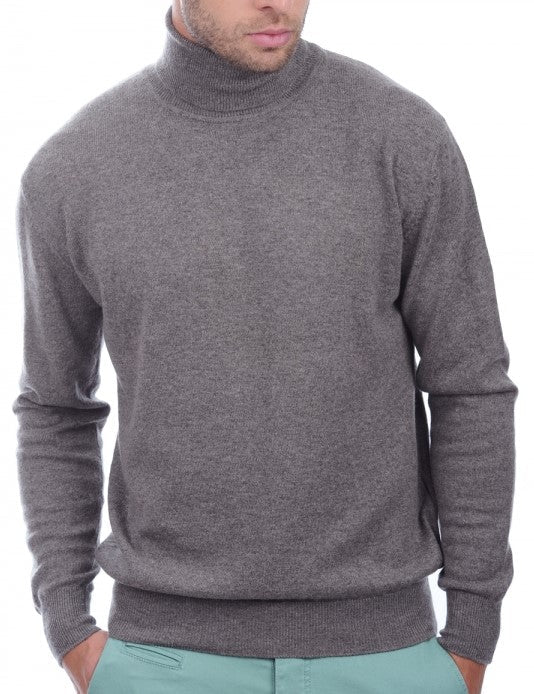 Balldiri 100% Kaschmir Herren Rollkragenpullover - 2 - fädig für höchsten Komfort - graubraun meliert - Balldiri