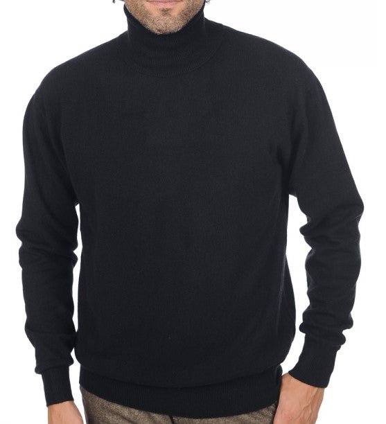 Balldiri 100% Kaschmir Herren Rollkragenpullover - 2 - fädig für höchsten Komfort - Schwarz - Balldiri