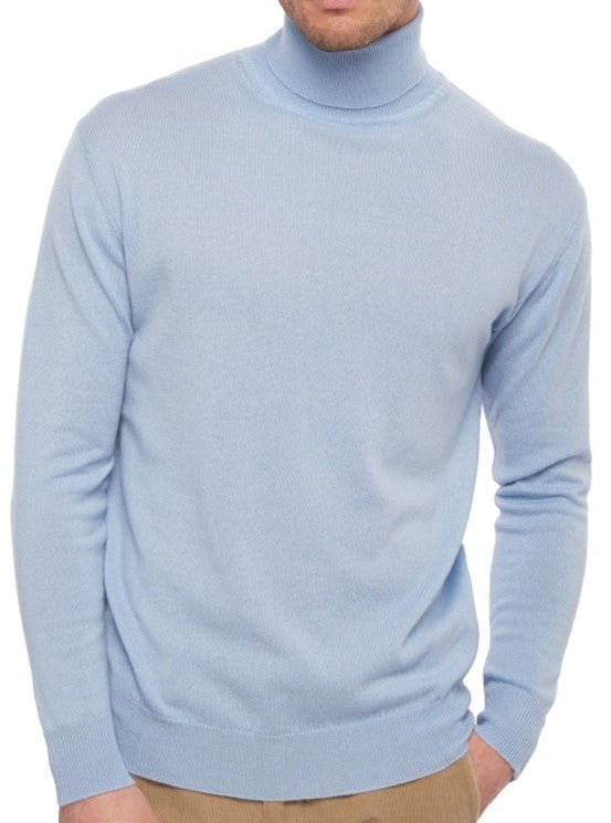 Balldiri 100% Kaschmir Herren Rollkragenpullover - 2 - fädig für höchsten Komfort - himmelblau - Balldiri