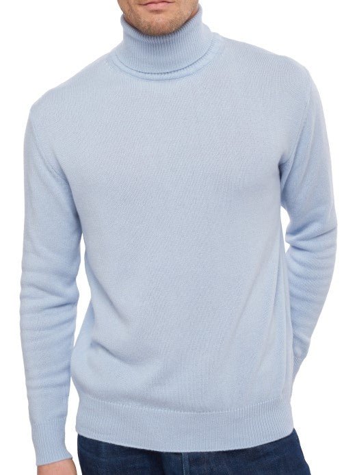 Balldiri 100% Kaschmir Herren Rollkragenpullover 4 - fädig für höchsten Komfort - himmelblau - Balldiri