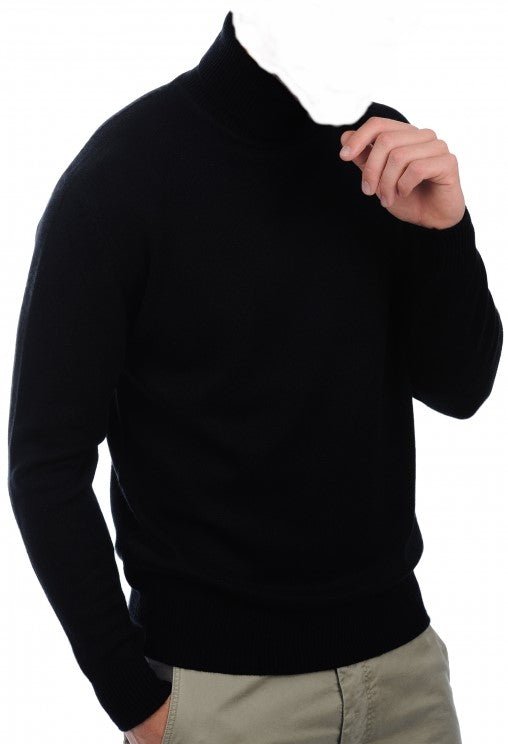 Balldiri 100% Kaschmir Herren Rollkragenpullover 4 - fädig für höchsten Komfort - Schwarz - Balldiri