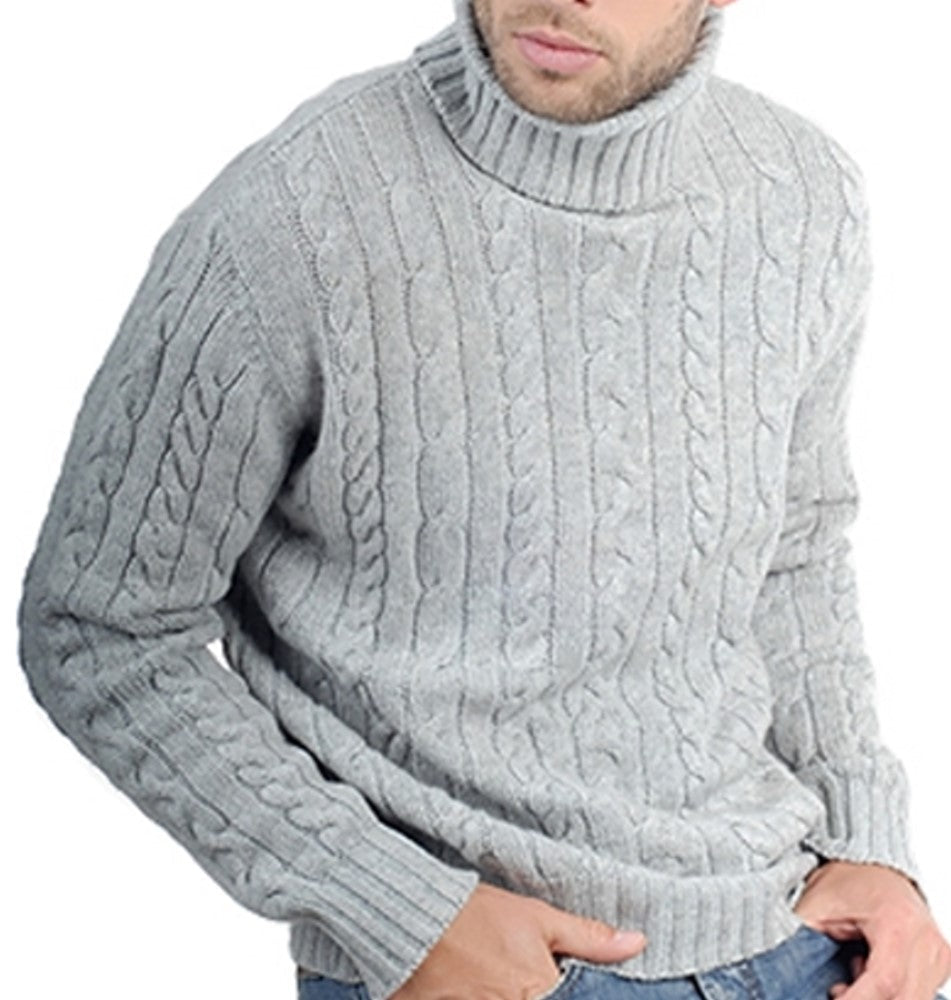 Balldiri 100% Kaschmir Herren Rollkragenpullover Zopfmuster 10 - fädig - hellgrau - Balldiri