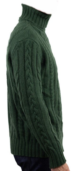 Balldiri 100% Kaschmir Herren Rollkragenpullover Zopfmuster 10 - fädig - grün - Balldiri