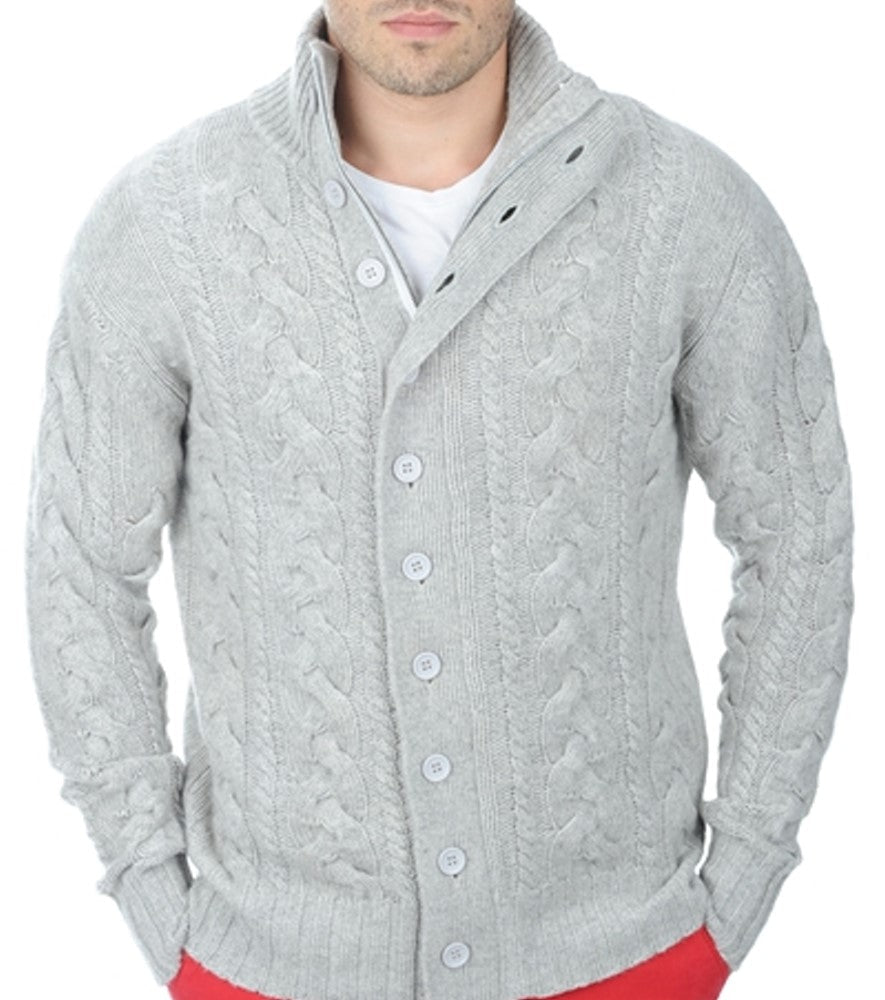 Balldiri 100% Kaschmir Herren Stehkragenjacke Zopf 8 - fädig - Grau - Balldiri