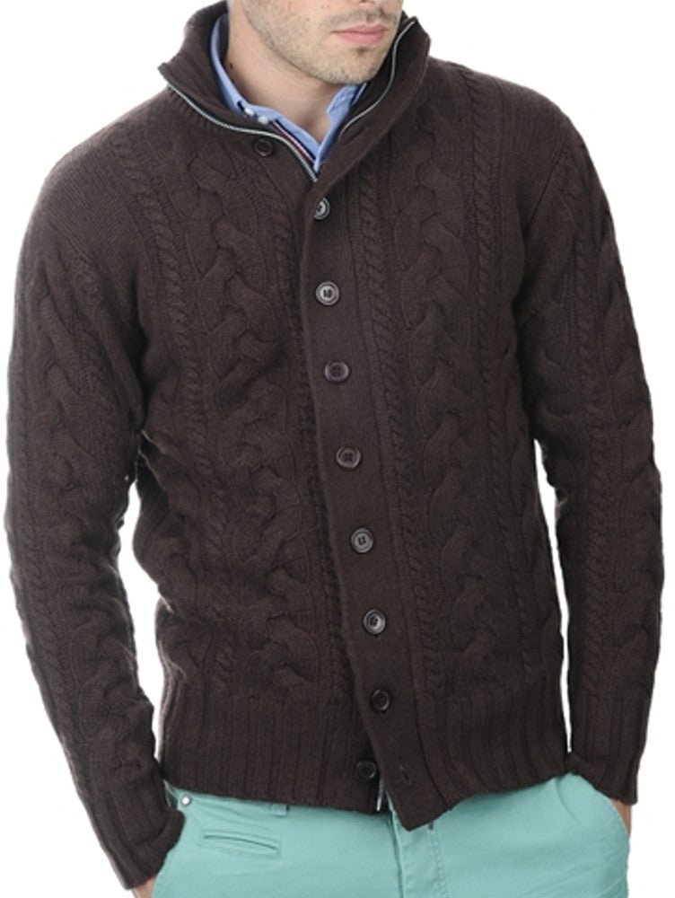 Balldiri 100% Kaschmir Herren Stehkragenjacke Zopf 8 - fädig - Braun - Balldiri
