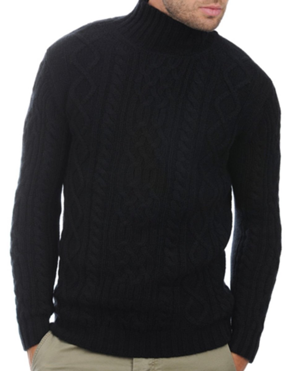 Balldiri 100% Kaschmir Herren Stehkragenpullover 10 - fädig - schwarz - Balldiri