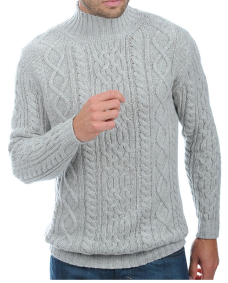 Balldiri 100% Kaschmir Herren Stehkragenpullover 10 - fädig - grau - Balldiri