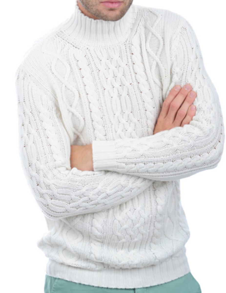 Balldiri 100% Kaschmir Herren Stehkragenpullover 10 - fädig - weiß - Balldiri