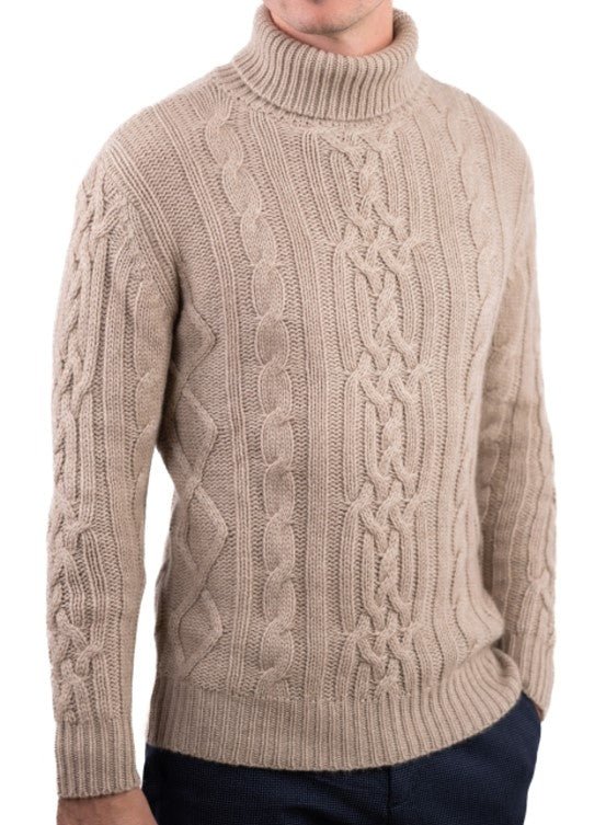 Balldiri 100% Kaschmir Herren Stehkragenpullover 10 - fädig - naturbraun - Balldiri