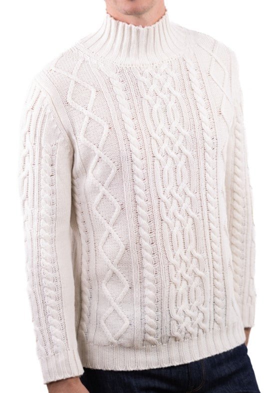 Balldiri 100% Kaschmir Herren Stehkragenpullover 10 - fädig - ecru - Balldiri