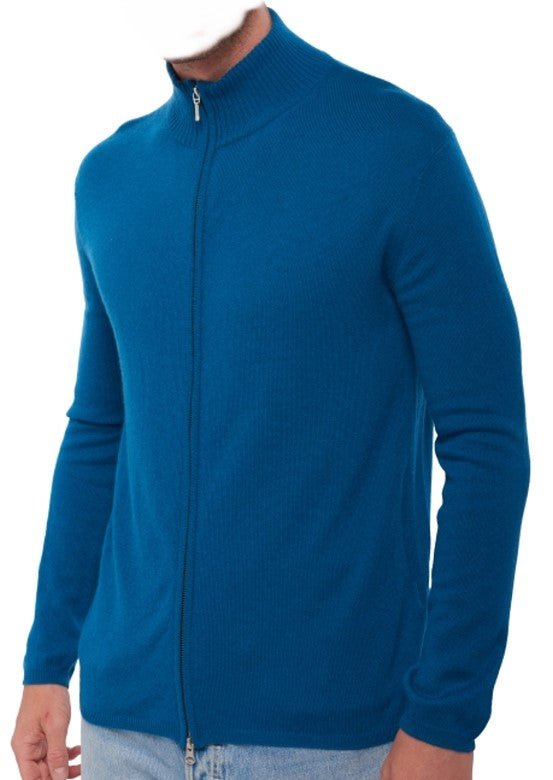 Balldiri 100% Kaschmir Herren Strickjacke 2 - fädig - leuchtendes blau - Balldiri