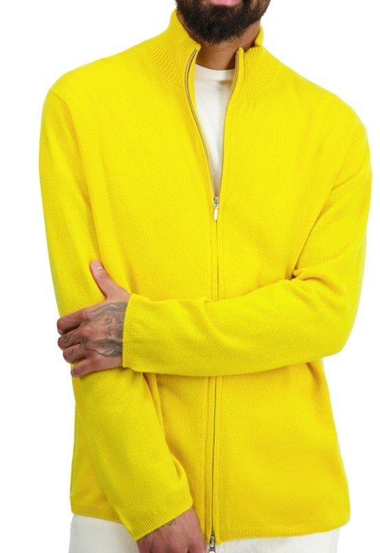 Balldiri 100% Kaschmir Herren Strickjacke 2 - fädig - gelb - Balldiri