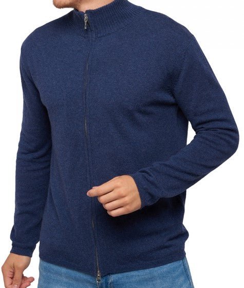 Balldiri 100% Kaschmir Herren Strickjacke 2 - fädig - indigo - Balldiri