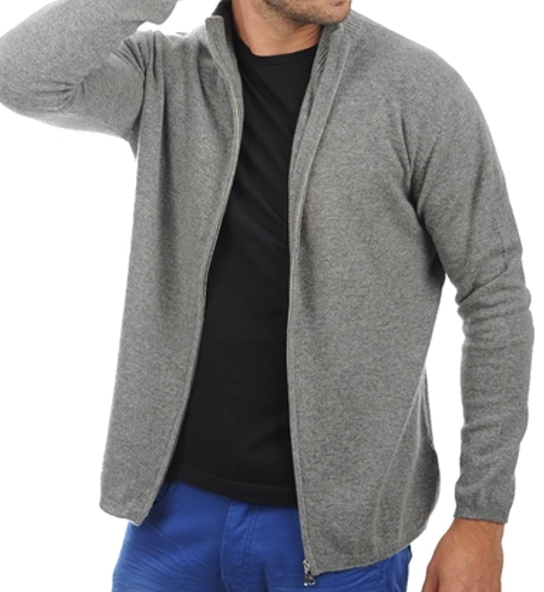 Balldiri 100% Kaschmir Herren Strickjacke 2 - fädig - grau meliert - Balldiri